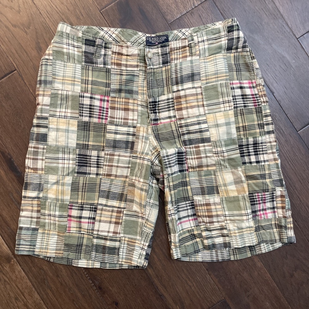 Vintage US Polo Assn Shorts Mens 36  Plaid 100% Cotton 90s Y2K